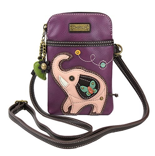 CHALA Wilderness Animal Collection Cell Phone Crossbody Purse-Women PU Leather/Canvas Multicolor Handbag with Adjustable Strap - Elephant - purple - Image 3