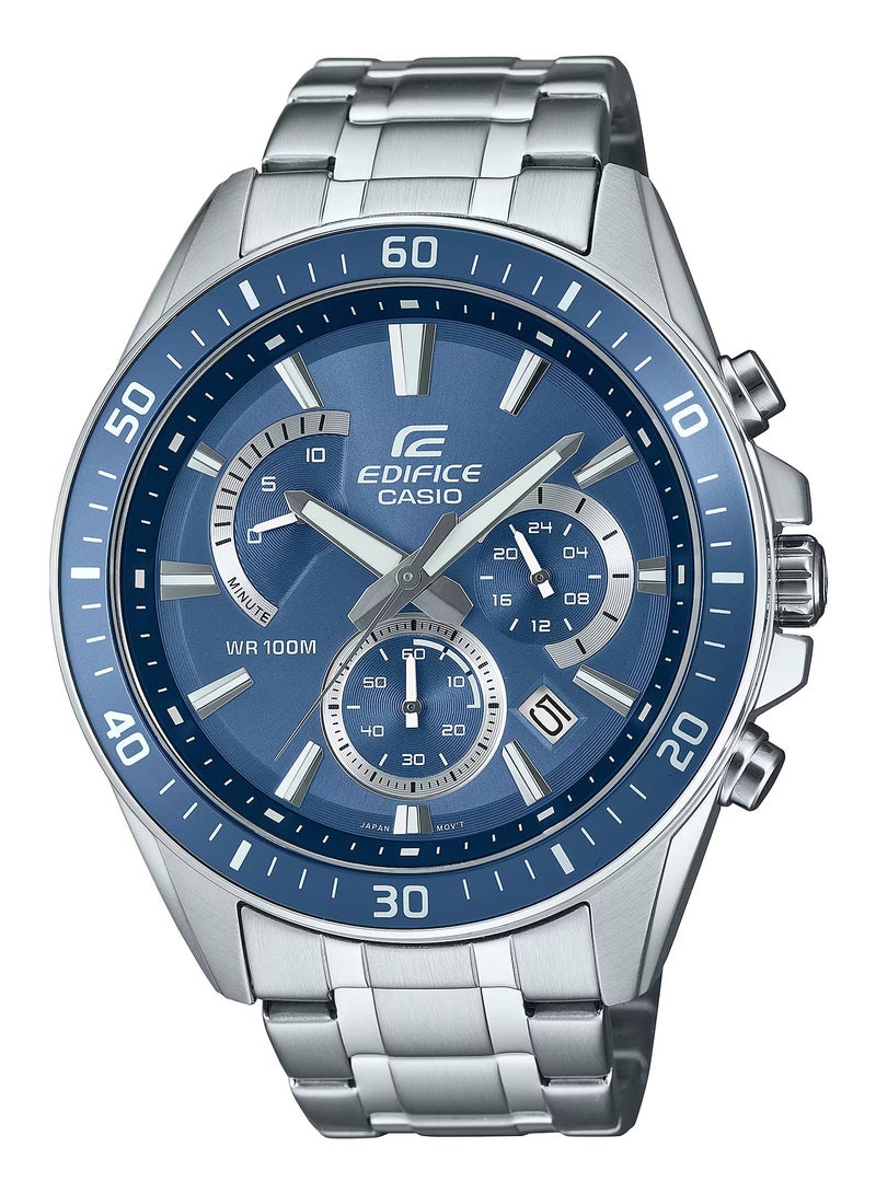 CASIO ساعة يد للرجال من إيديفيس كرونوغراف بقرص أزرق من الفولاذ المقاوم للصدأ EFR-552D-2AV 47MM