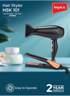 Impex Hair Dryer & Hair Straightener Combo Hair Styler (HSK 101),2 heat Settings, Professional Styler, Swivel Cord and Auto Shutoff Function  - Image 2