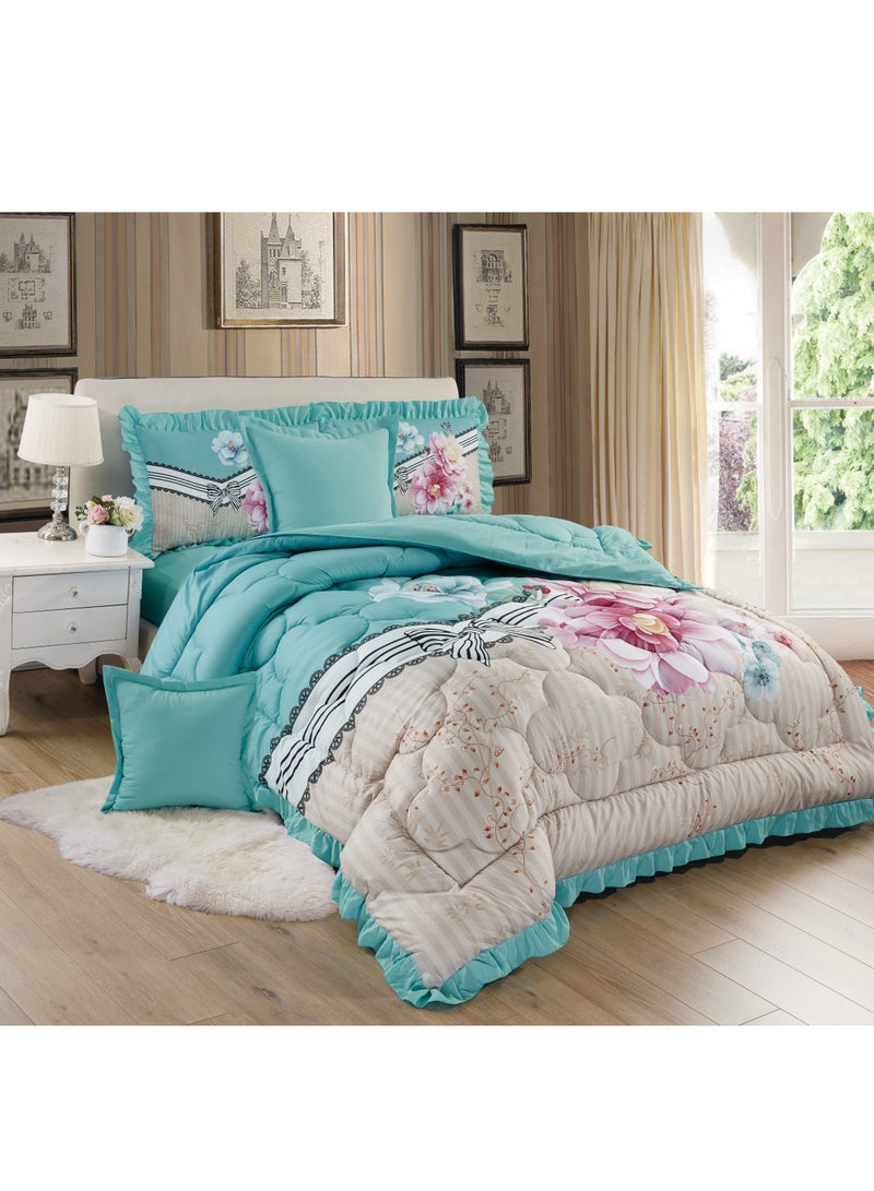 مون طقم مفرش  مقاس كينج مكون من 6 قطع طقم لحاف مزدوج للجنسين يتضمن 1 لحاف و 1 ملاءة سرير و2 غطاء وسادة نوم و 2 غطاء وسادة ديكور غطاء مناسب لجميع الاوقات - Image 1