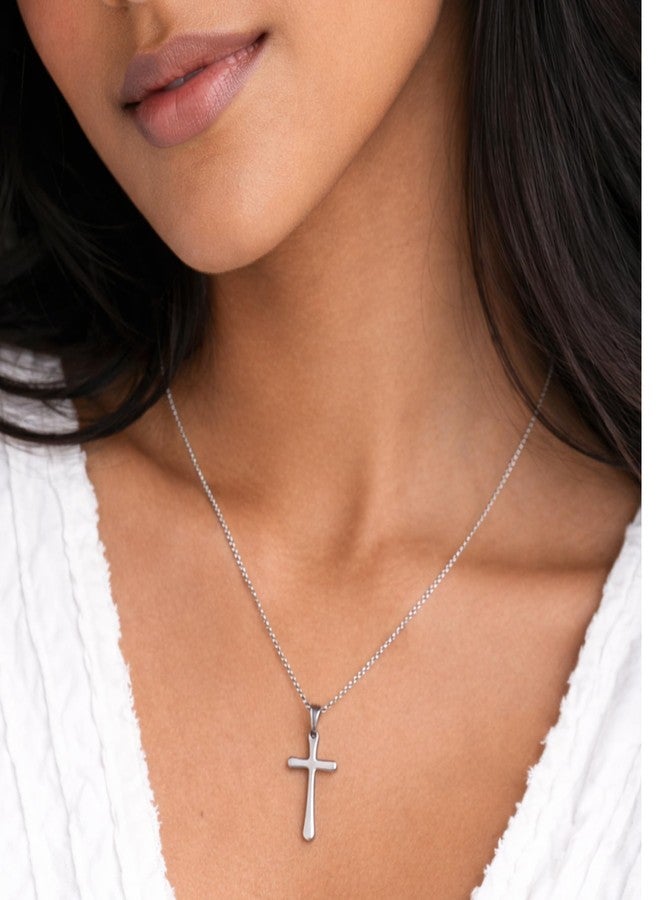 SALVE Silver-Toned Cross Pendant Necklace for Women Stylish Neck Chain for Girls | Minimal Jewellery for Women, Locket Aesthetic Necklace for Girls, Valentine’s Gift for Girlfriend - Image 3