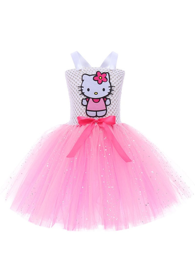 Hello Kitty Cute Hello Kitty Printed Dress Sweet Cartoon Theme Casual Dress Soft Breathable Fabric with Multiple Sizes for Daily School and Party Wear - Image 2