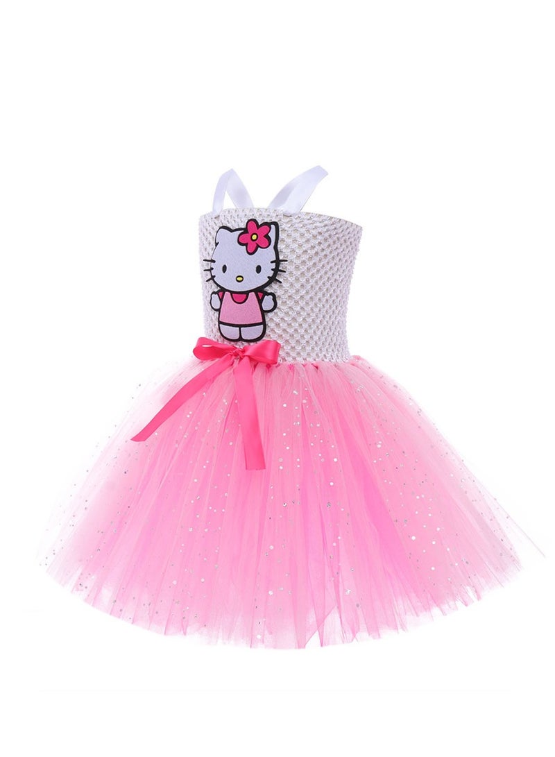 Hello Kitty Cute Hello Kitty Printed Dress Sweet Cartoon Theme Casual Dress Soft Breathable Fabric with Multiple Sizes for Daily School and Party Wear - Image 3