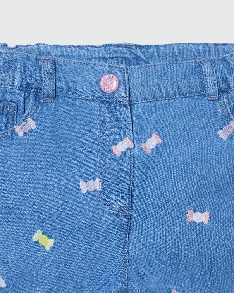 Ovs Girls Light Denim Embroidered Shorts