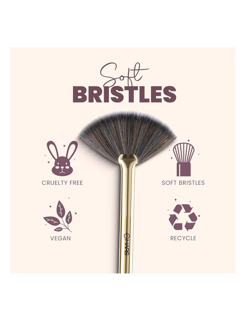Mars MARS Artist's Arsenal Professional Fan Brush For Face Highlighting   Precise Synthetic Brushes   Feather Soft Touch   Perfect For Highlighting   Luxe Packaging Makeup Brush  Golden - Image 3