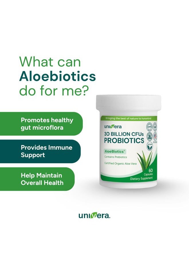 Univera Probiotics and Prebiotics 30 Billion CFUs -14 Strains, Digestive Enzymes for Adults Men & Women - Probiotics Lactobacillus Acidophilus - Digestive Health Capsules, Vegan, AloeBiotics, 60ct. - Image 5