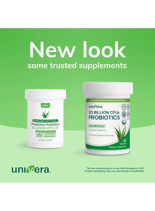 Univera Probiotics and Prebiotics 30 Billion CFUs -14 Strains, Digestive Enzymes for Adults Men & Women - Probiotics Lactobacillus Acidophilus - Digestive Health Capsules, Vegan, AloeBiotics, 60ct. - Image 3