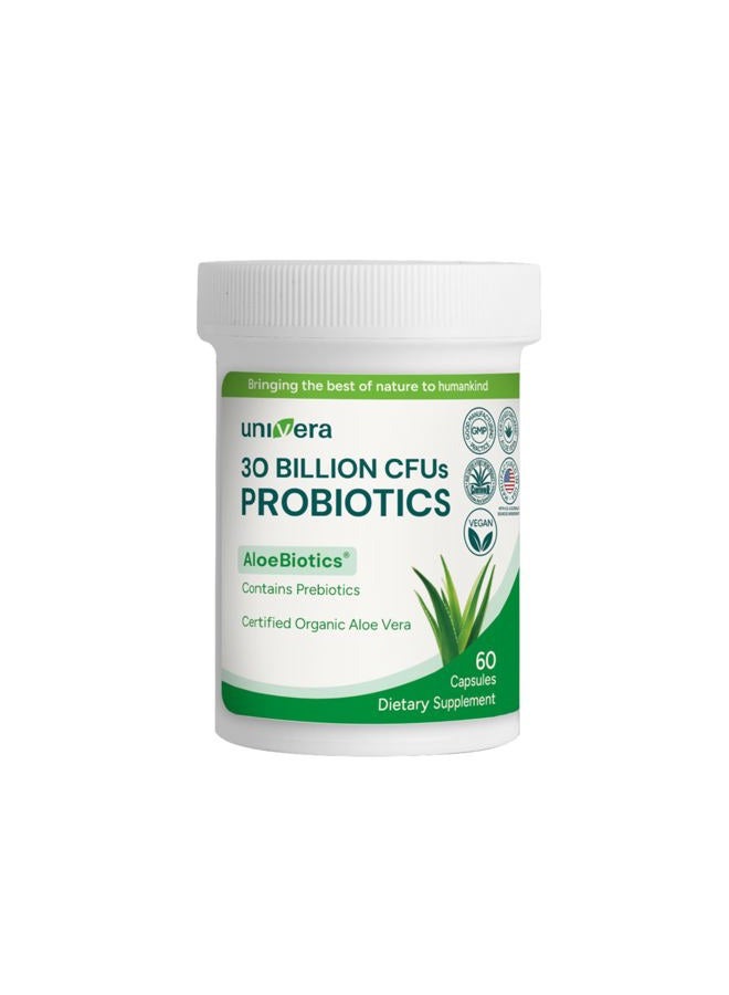 Univera Probiotics and Prebiotics 30 Billion CFUs -14 Strains, Digestive Enzymes for Adults Men & Women - Probiotics Lactobacillus Acidophilus - Digestive Health Capsules, Vegan, AloeBiotics, 60ct. - Image 1
