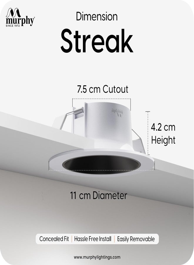 Murphy 7W Streak LED Down Light WH+Black Finish, Warm White Light, Round, Pack of 1, Recessed Ceiling LED Light, Suited for 3 inch Junction Box/Concealed Box (2 Years Warranty) - Image 4