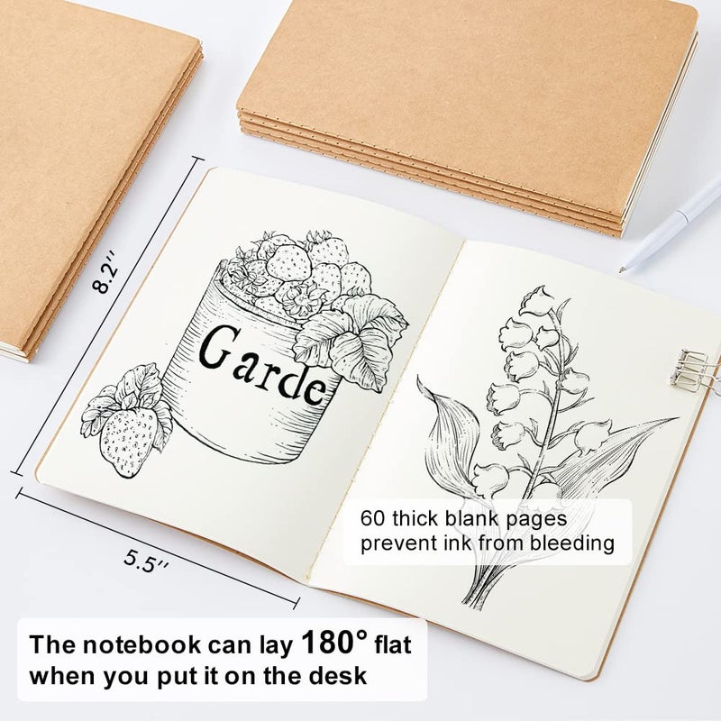 feela 15 Pack Blank Kraft Notebooks, Unlined Sketchbook Note Pad Travel Journal for Drawing Doodling Writing, Journal Bulk For Women Kids Students Office School Supplies, A5, 60 Pages, 8.3â€ X 5.5â€ - Image 2