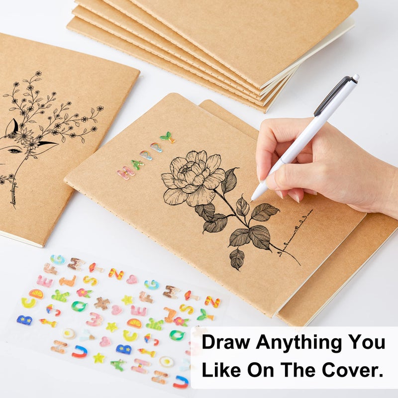 feela 15 Pack Blank Kraft Notebooks, Unlined Sketchbook Note Pad Travel Journal for Drawing Doodling Writing, Journal Bulk For Women Kids Students Office School Supplies, A5, 60 Pages, 8.3â€ X 5.5â€ - Image 3