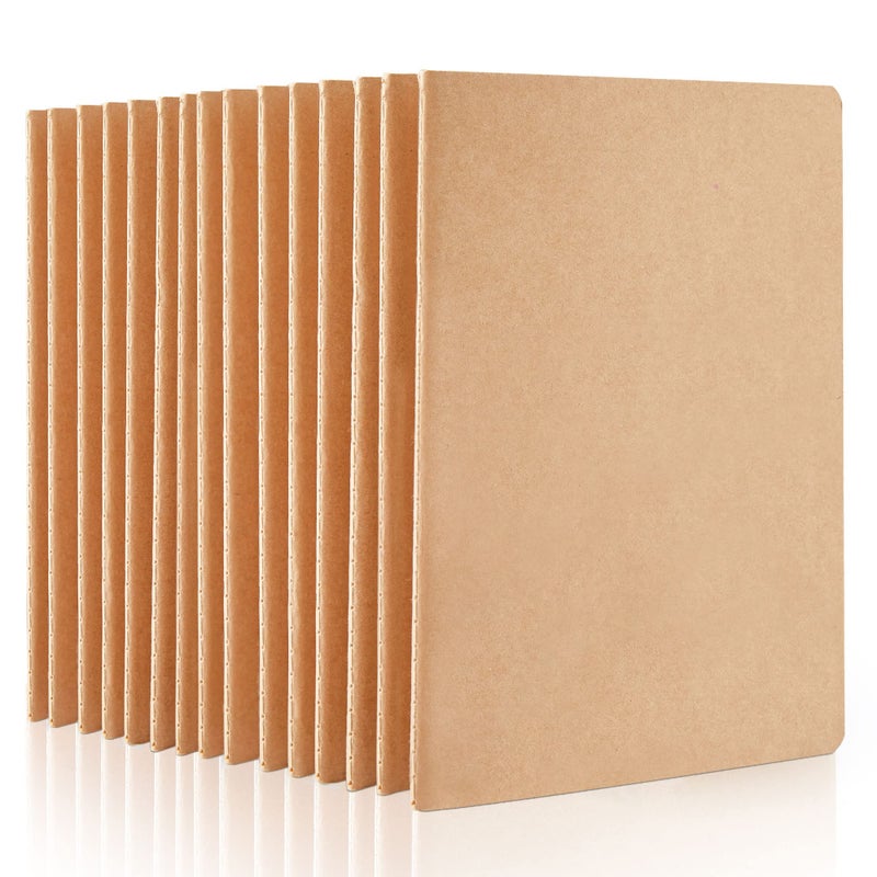 feela 15 Pack Blank Kraft Notebooks, Unlined Sketchbook Note Pad Travel Journal for Drawing Doodling Writing, Journal Bulk For Women Kids Students Office School Supplies, A5, 60 Pages, 8.3â€ X 5.5â€ - Image 1