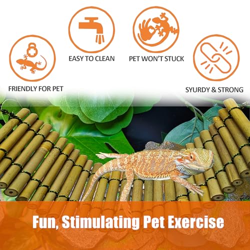 Furatune Bearded Dragon Tank Accessories, Reptile Climbing Hammock Bridge, Lizard Lounger Bamboo Ladder, Reptile Tank Accessories for Habitat, 12 x6 in - Image 2