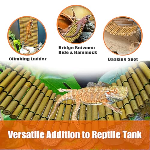 Furatune Bearded Dragon Tank Accessories, Reptile Climbing Hammock Bridge, Lizard Lounger Bamboo Ladder, Reptile Tank Accessories for Habitat, 12 x6 in - Image 4