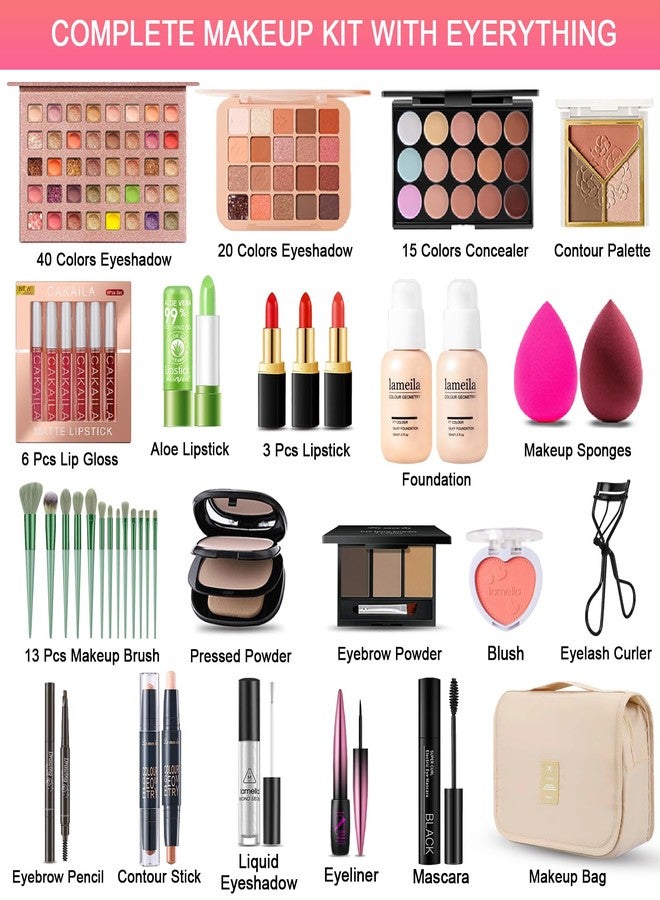 SHELAKIN All in One Makeup Kit for Women Full Kit, Professional Travel Makeup Kit for Women & Teens, Foundation Eyeshadow Lipstick Brow Pencil Eyeliner Contour Powder, Complete Make Up Gift Set for Beginners - Image 2