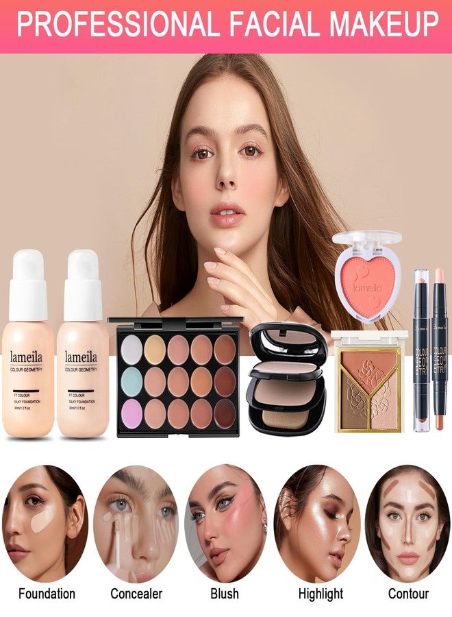 SHELAKIN All in One Makeup Kit for Women Full Kit, Professional Travel Makeup Kit for Women & Teens, Foundation Eyeshadow Lipstick Brow Pencil Eyeliner Contour Powder, Complete Make Up Gift Set for Beginners - Image 4