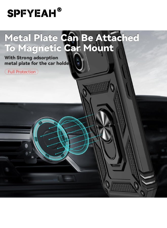 SPFYEAH [2-in-1] iPhone 17 Case with HD Tempered Glass Screen Protector, Slide Camera Cover, Built-in 360° Rotate Ring Kickstand, Heavy Duty Shockproof Drop Proof Case Cover for iPhone 17 6.3 inch (Black, 1+1 Pack) - Image 5