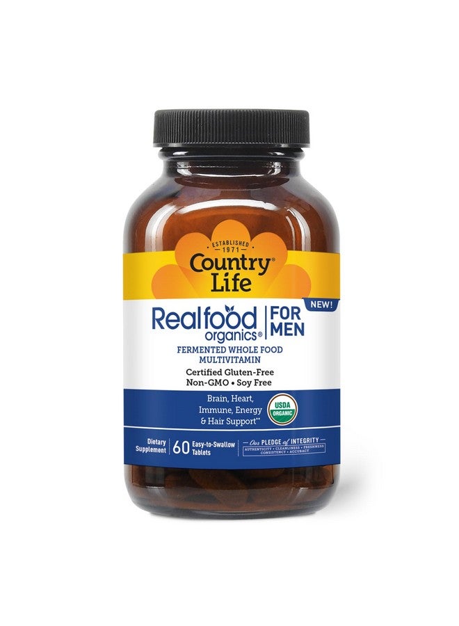 Country Life RealFood Organics for Men - 60 Tablets | 1,300mg Organic Fermented Whole Foods, 7-Mushroom Superfood & Aloe - Certified Gluten-Free, Vegan & USDA Organic Multivitamin - Image 1