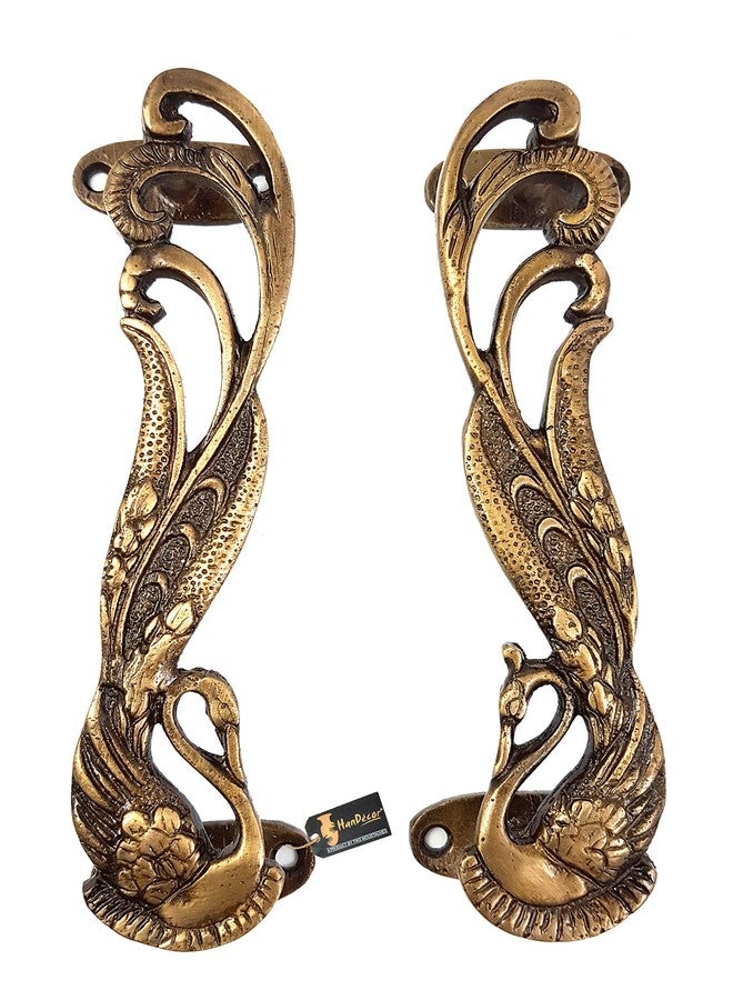 Two Moustaches Peacock Design 7 Inches Brass Door Handle Pair, Main Door Handles, Brass Handles for Home, Standard, Pack of 2, Pull Handle - Image 1