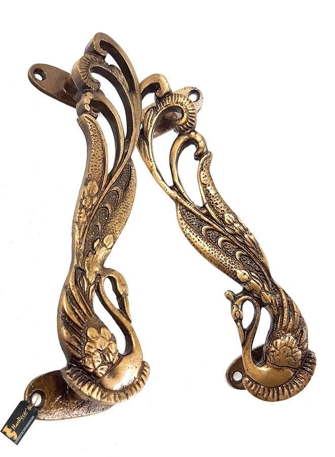 Two Moustaches Peacock Design 7 Inches Brass Door Handle Pair, Main Door Handles, Brass Handles for Home, Standard, Pack of 2, Pull Handle - Image 3