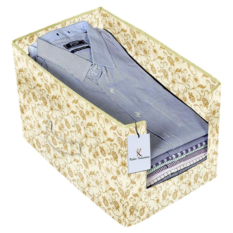 Kuber Industries Exclusive Metalic Printed 4 Piece Non Woven Shirt Stacker Wardrobe Organizer Set Brown Brige CTGTC34948 - Image 2