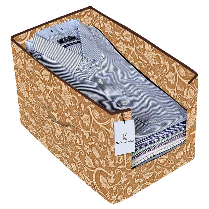 Kuber Industries Exclusive Metalic Printed 4 Piece Non Woven Shirt Stacker Wardrobe Organizer Set Brown Brige CTGTC34948 - Image 5