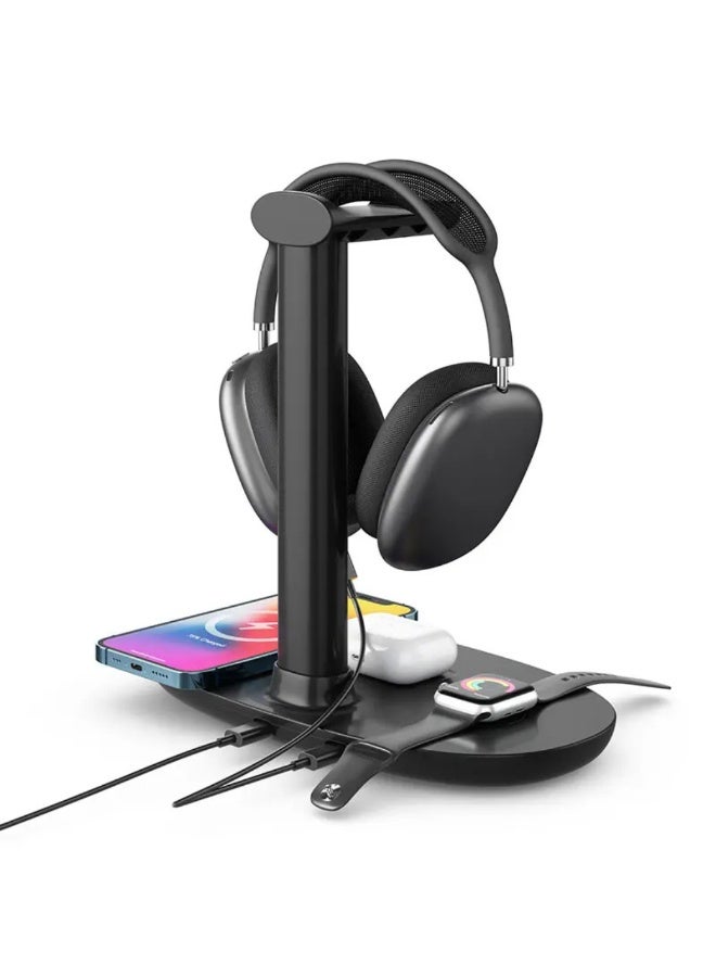 كي يو كي أتش محطة شحن لاسلكية 4 في 1 متوافقة مع أجهزة iPhone و Apple Watch و AirPods وسماعات الرأس، حامل شحن سريع - Image 4