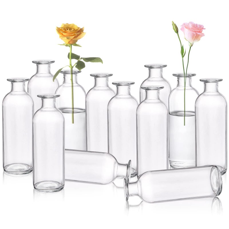 Peohud Set of 12 Glass Bud Vases, Clear Small Flower Vases, Decorative Glass Bottles Floral Vases for Home Decor, Wedding Reception, Party - Image 1