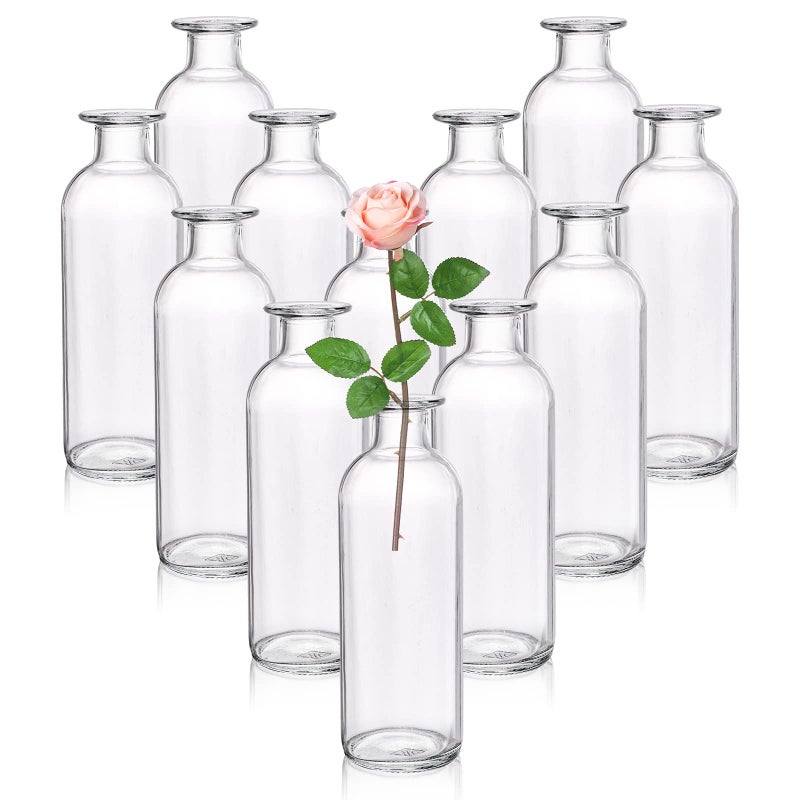Peohud Set of 12 Glass Bud Vases, Clear Small Flower Vases, Decorative Glass Bottles Floral Vases for Home Decor, Wedding Reception, Party - Image 5