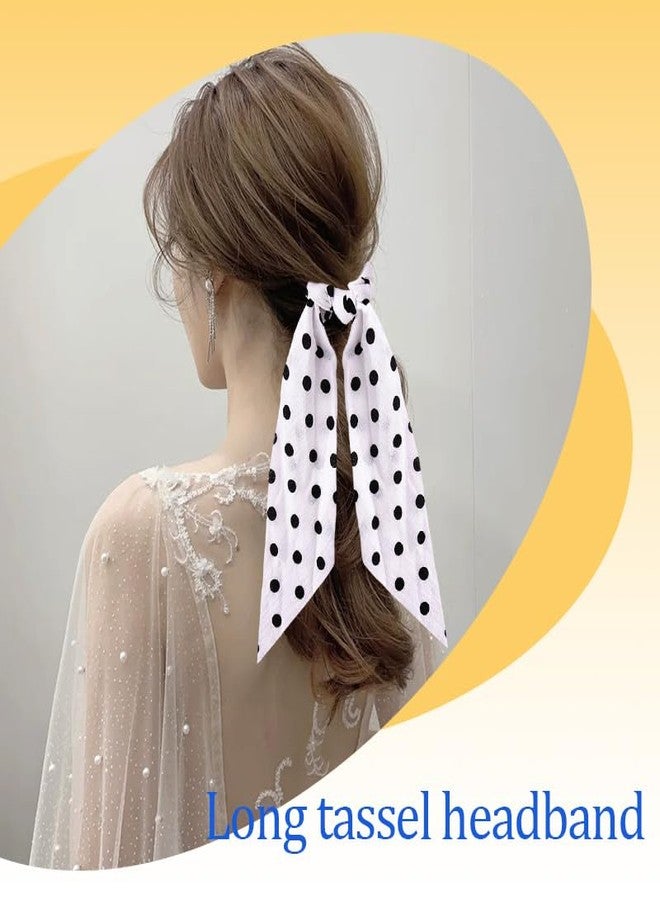 Sudaporn ربطات شعر منقطة للنساء والفتيات، ربطة شعر على شكل فيونكة، ربطة شعر طويلة مطاطية، ربطة شعر مرنة، ربطة شعر شيفون منقطة باللونين الأسود والأبيض، ربطة شعر مطاطية، قطعتان - Image 5