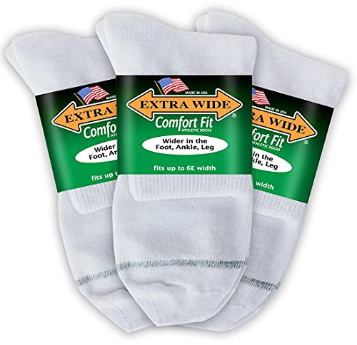Extra Wide Comfort Fit Athletic Quarter Socks (Pack of 3) Fits Up to a 6E Width, Made in USA (Small, White) - Image 3
