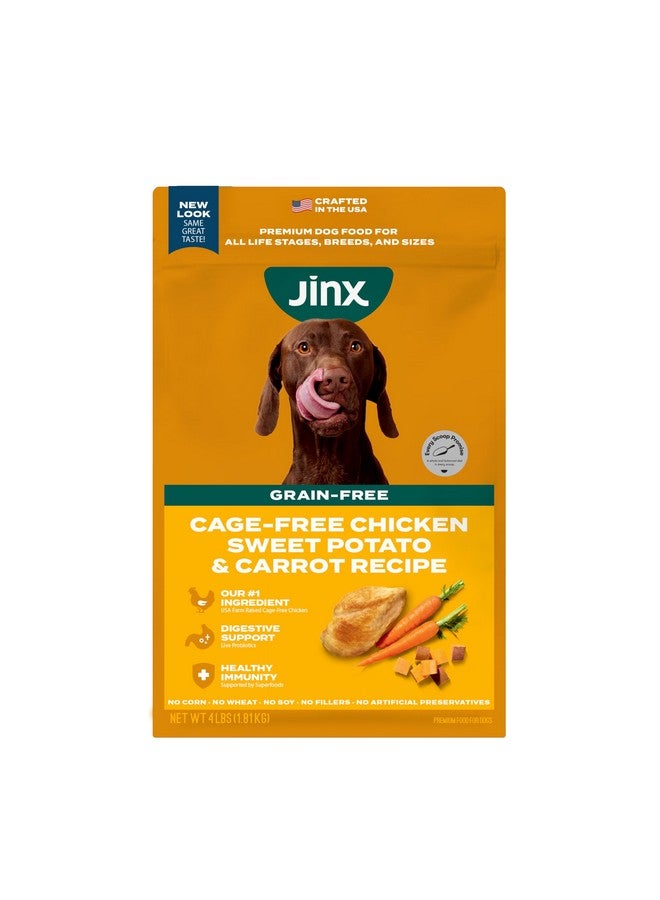 جينكس طعام الكلاب الجاف جينكس الفاخر الخالي من الحبوب، لجميع مراحل الحياة - قطع دجاج حقيقية، بطاطا حلوة وجزر مع أطعمة فائقة لدعم المناعة وبروبيوتيك لدعم الهضم - بدون مواد مالئة - 4 أرطال - Image 1