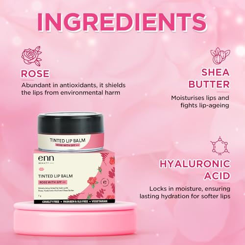 ENN Beauty Rose Tinted Lip Balm SPF 10 PA+++ for Dark Lips | Hydrating Lip Balm with Rose Extract, Shea Butter & Hyaluronic Acid | Moisturizes Dry, Chapped Lips, Adds Natural Pink Tint | 7g - Image 4