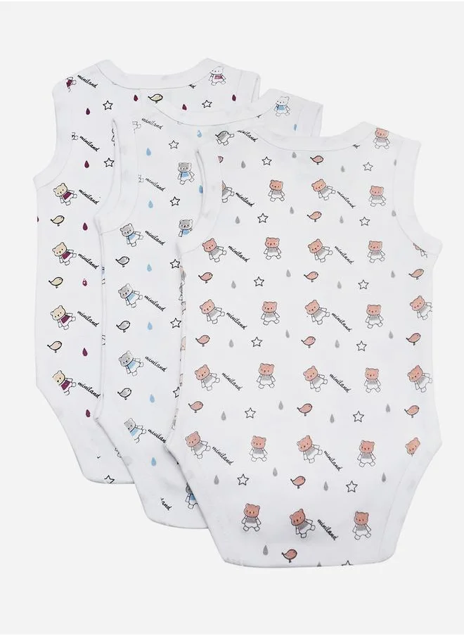 Babies Basic Pack of 3 - Printed Combed Cotton Sleeveless Bodysuit