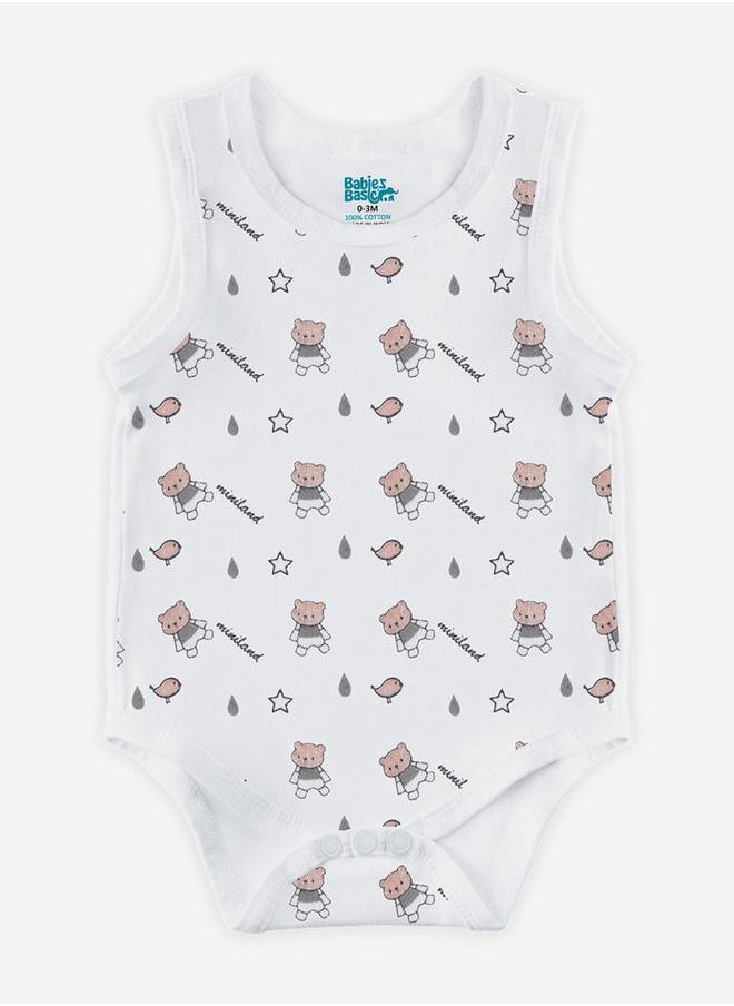 Babies Basic Pack of 3 - Printed Combed Cotton Sleeveless Bodysuit  - Image 4