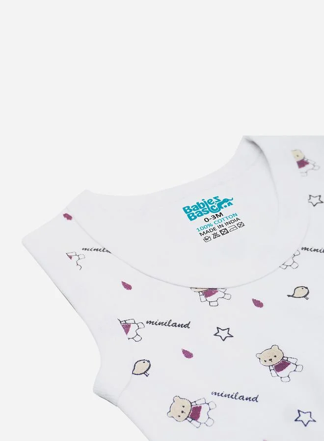 Babies Basic Pack of 3 - Printed Combed Cotton Sleeveless Bodysuit
