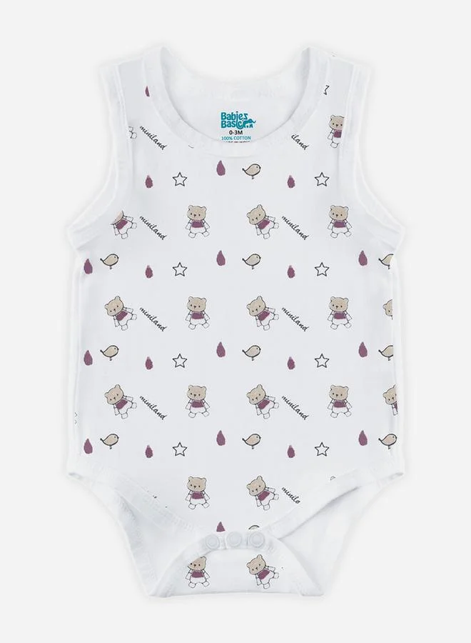 Babies Basic Pack of 3 - Printed Combed Cotton Sleeveless Bodysuit