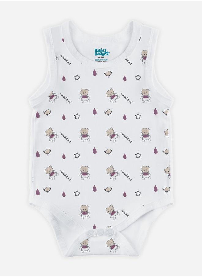 Babies Basic Pack of 3 - Printed Combed Cotton Sleeveless Bodysuit  - Image 3