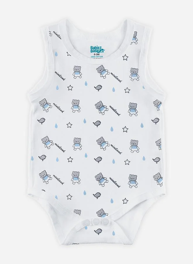 Babies Basic Pack of 3 - Printed Combed Cotton Sleeveless Bodysuit