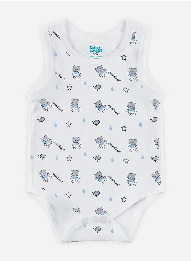 Babies Basic Pack of 3 - Printed Combed Cotton Sleeveless Bodysuit  - Image 5