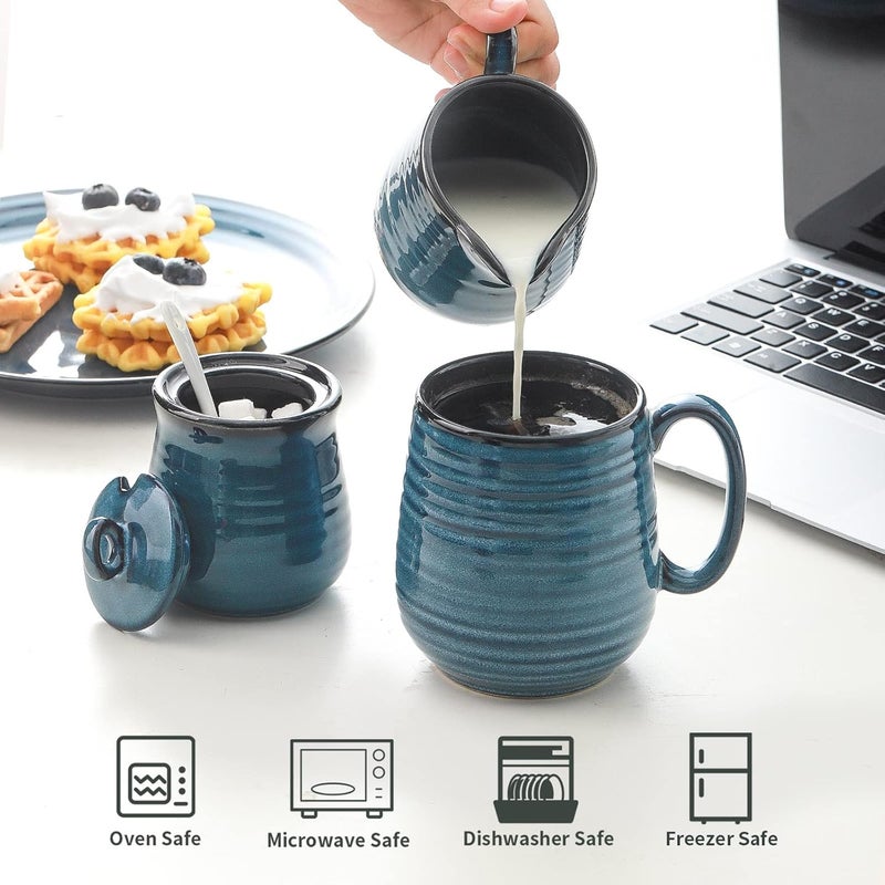 Hasense Porcelain Sugar and Creamer Set,11 Ounce Sugar Bowl with Lid and Spoon,10 Ounce Cream Pitcher,Farmhouse Coffee Sets for Serving,Dishwasher Safe(Blue) - Image 4