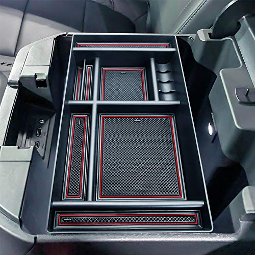 JKCOVER Center Console Organizer Tray Compatible with 2019-2025 Chevy Silverado 1500/GMC Sierra 1500 and 2020-2025 Silverado/Sierra 2500/3500 HD - Full Console w/Bucket Seats ONLY (Red trim) - Image 1