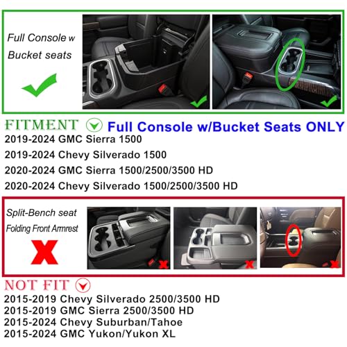 JKCOVER Center Console Organizer Tray Compatible with 2019-2025 Chevy Silverado 1500/GMC Sierra 1500 and 2020-2025 Silverado/Sierra 2500/3500 HD - Full Console w/Bucket Seats ONLY (Red trim) - Image 3