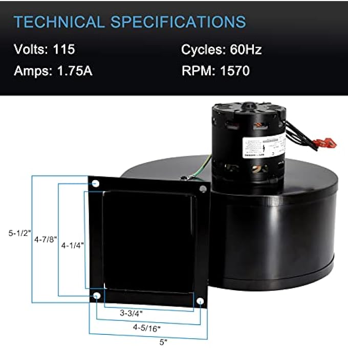 REPLACEMENT PU-4C447 CONVECTION BLOWER FOR ENGLANDER & ENGLAND PELLET STOVE MODELS 2002-PRESENT | SEALED BEARING SYSTEM, QUIET - Image 3