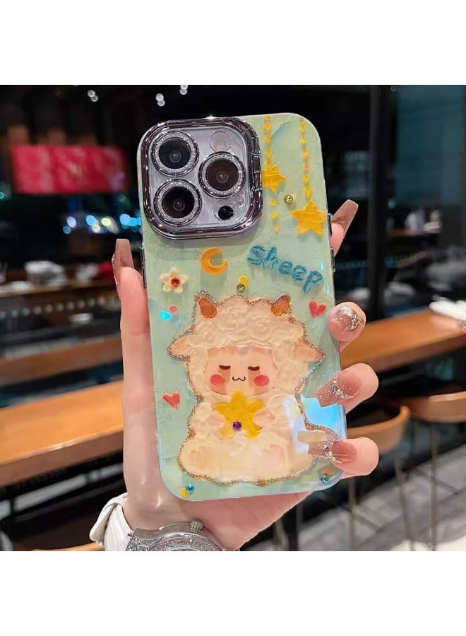 Cartoon Lens Holder Series For Iphone16promax Phone Case For Iphone15pro Blu-ray 14/13 Women-Color:Lens Stand-blu-ray Purple Flowers-Applicable Models:For Iphone15plus