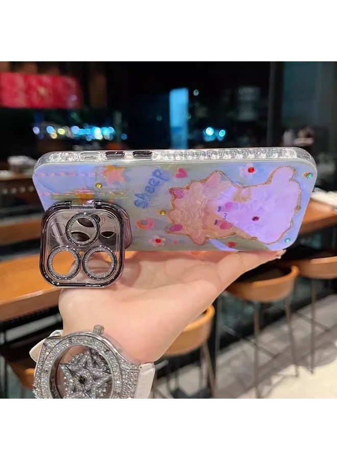 Cartoon Lens Holder Series For Iphone16promax Phone Case For Iphone15pro Blu-ray 14/13 Women-Color:Lens Stand-blu-ray Purple Flowers-Applicable Models:For Iphone15plus