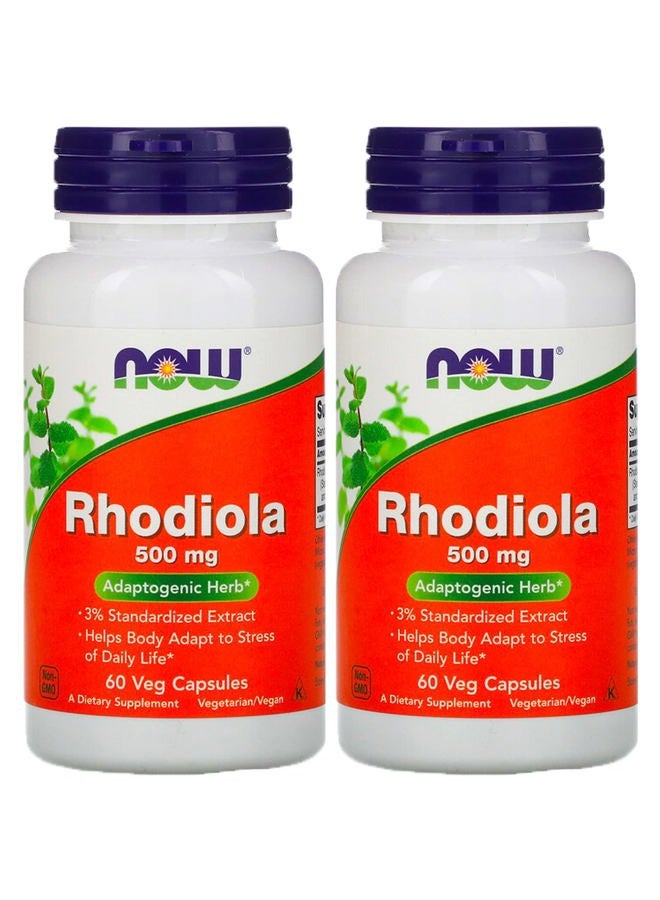 now Rhodiola Adaptogenic Herb 500mg 60 Veg Capsules(Two Pack) - Image 1