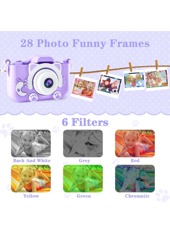 Yakiter Kids Camera Gifts for 3-8 Year Old Boys Girls,Mini Rechargeable Child 2 Lens Selfie Camera Shockproof Video Camcorder Gifts for,8 MP photo and 1080P video 2 Inch Screenfor Outdoor Play(32GB TF card and Card Readers),Purple - Image 4