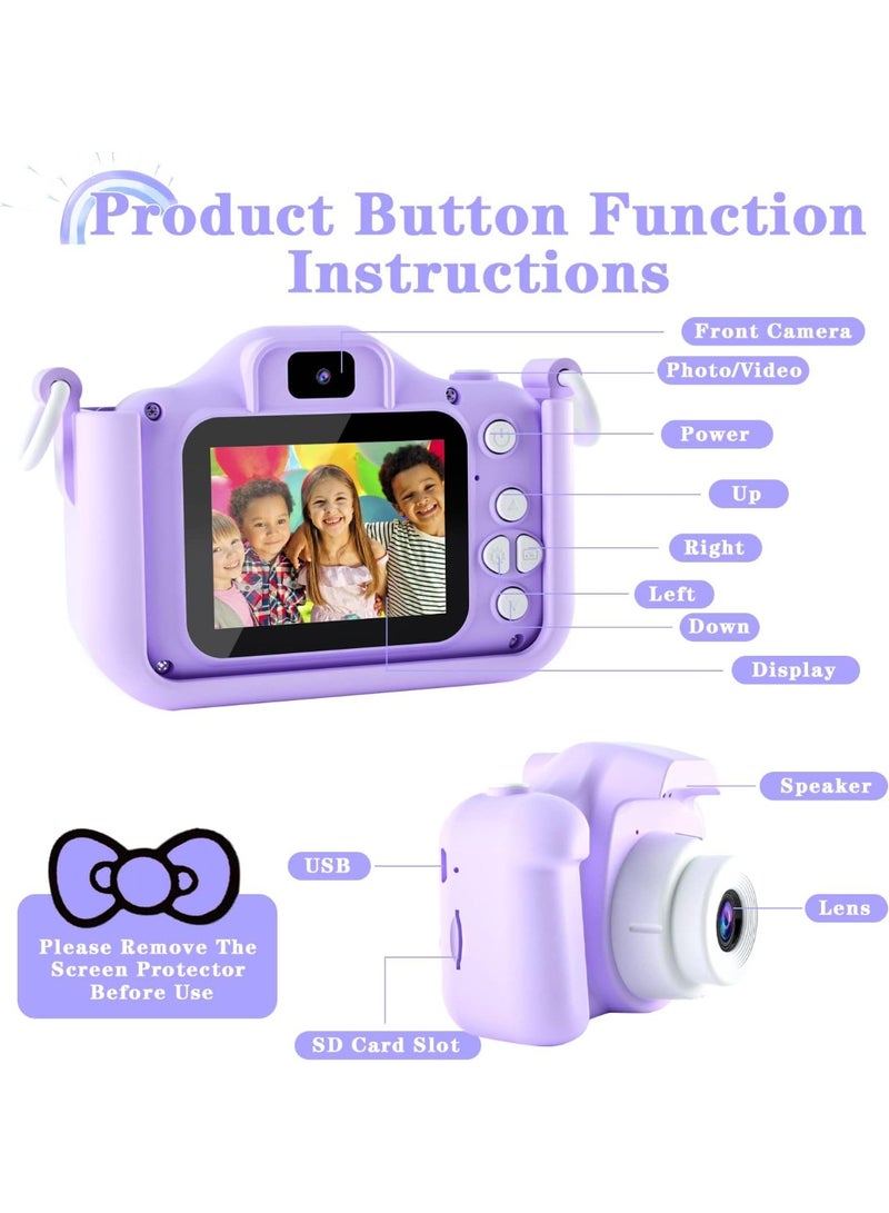 Yakiter Kids Camera Gifts for 3-8 Year Old Boys Girls,Mini Rechargeable Child 2 Lens Selfie Camera Shockproof Video Camcorder Gifts for,8 MP photo and 1080P video 2 Inch Screenfor Outdoor Play(32GB TF card and Card Readers),Purple - Image 3