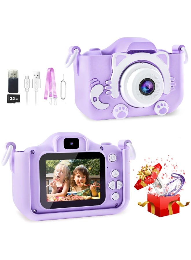Yakiter Kids Camera Gifts for 3-8 Year Old Boys Girls,Mini Rechargeable Child 2 Lens Selfie Camera Shockproof Video Camcorder Gifts for,8 MP photo and 1080P video 2 Inch Screenfor Outdoor Play(32GB TF card and Card Readers),Purple - Image 1